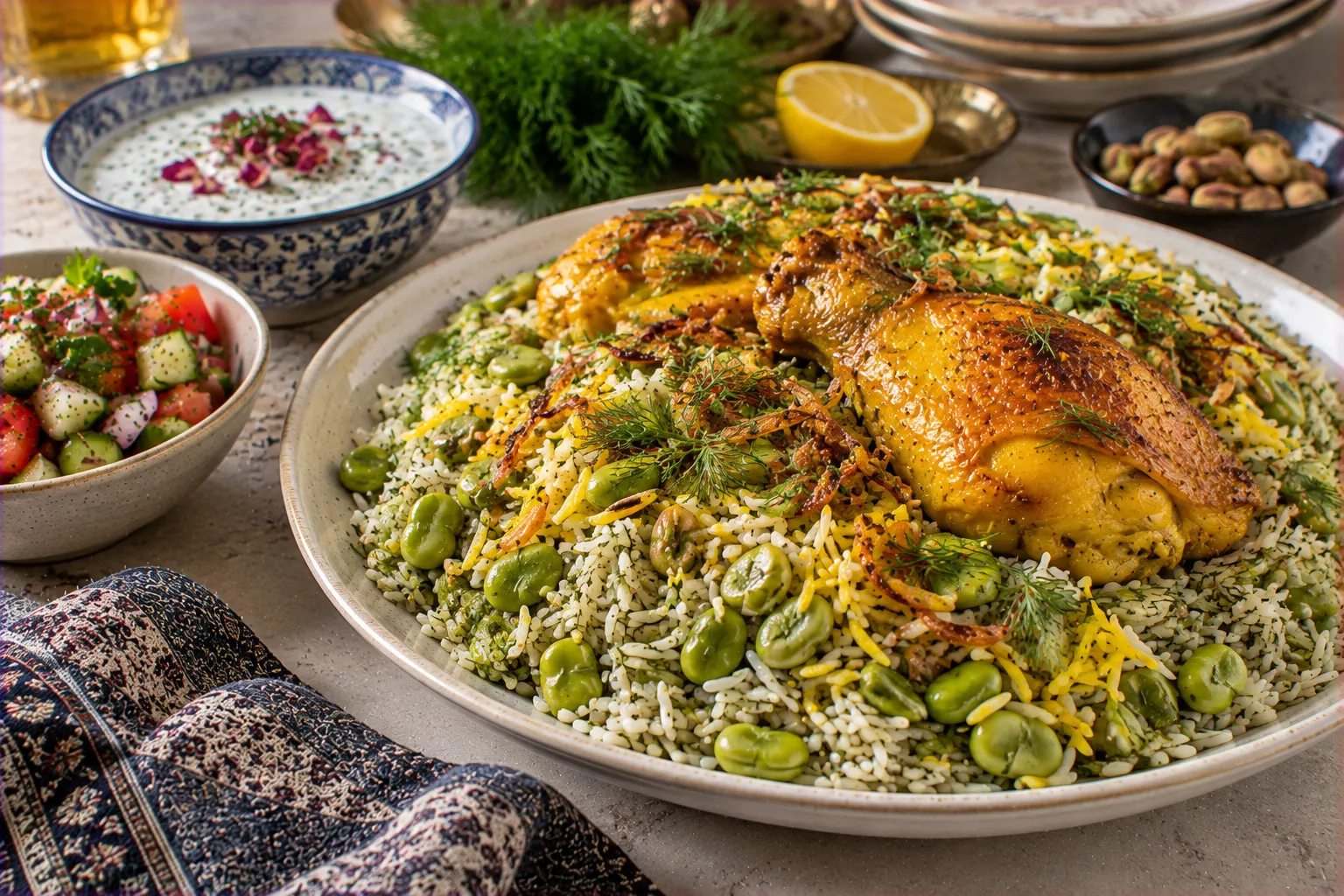 Iranian Baghali Polo with Chicken
